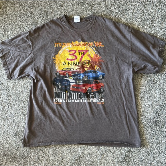 Vintage Y2k car shirt mens 2XL XXL gray short sleeve tulsa OK car show graphic t - Picture 1 of 10